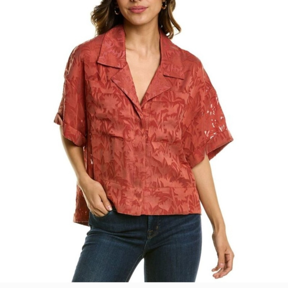 Ted Baker Shirt‎ Size X-Large (5) Rust Orange Burnout Cilest Boxy Short Sleeve